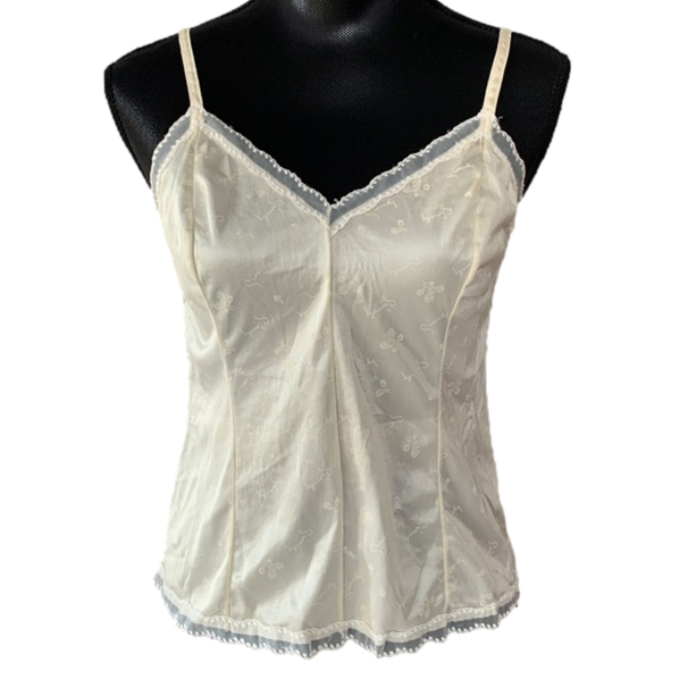 Givenchy Underdressings Cream Logo Print Lace Trim Cami Vintage MCM Women's 34